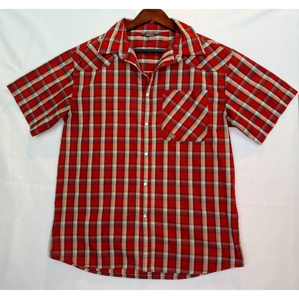 Outdoor Research Mens M Red Plaid Pearl Snap Short Sleeve Shirt Drirelease